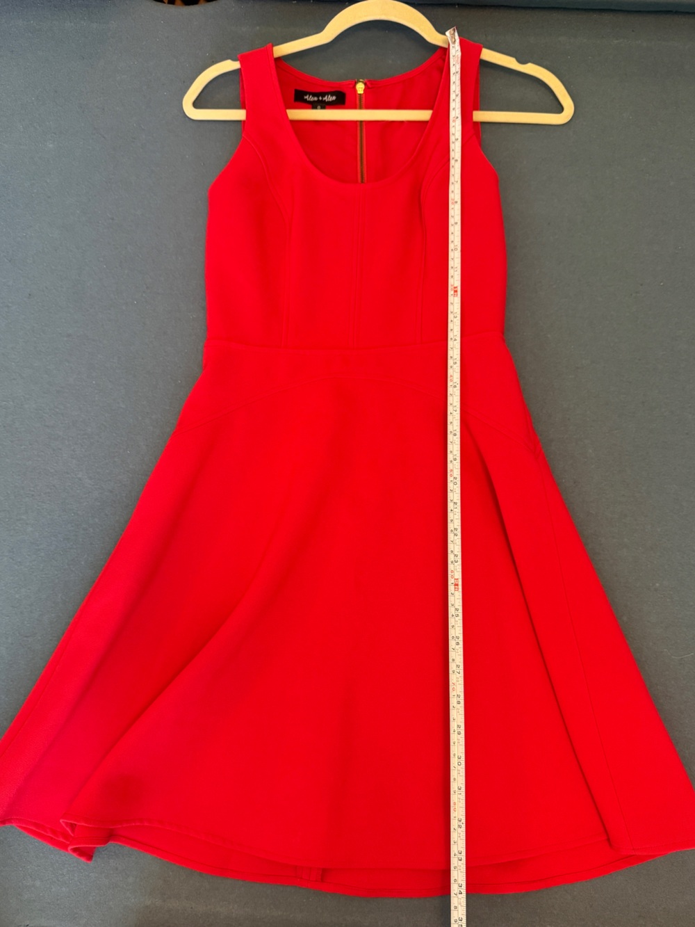 Alex + Alex Red Fit & Flare Dress Small Sleeveless Gold Zip Cocktail Mini